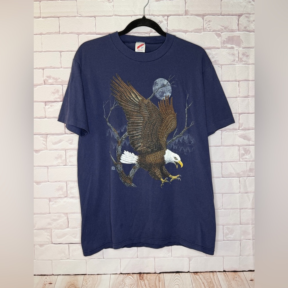 Vintage American Bald Eagle Habitat 1990 JERZEES Nature T Shirt Size L Large